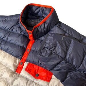Eddie Bauer Womens 2XL Down Puffer Pullover Jacket Navy Gray Colorblock EB650